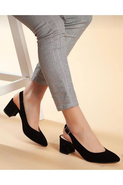 Demashoes Pantofi cu toc din piele întoarsă neagră de damă 