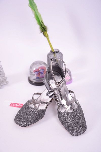 Demashoes Pantofi cu toc detaliați cu piatră cu toc transparent platină de lux pentru fete