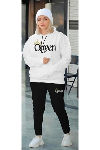 CLASSY.MODA Unisex Tracksuit Set 2-Piece Bottom Top - Hooded Printed Sweatshirt - 3 Thread Ribbed Fabric