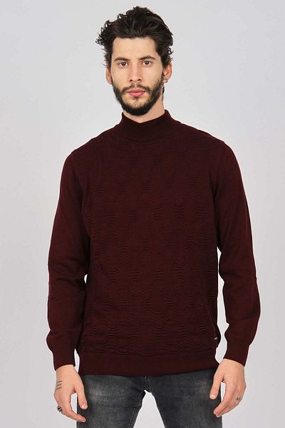 Dio Rise Men's Patterned Half Fisherman Sweater 650189280 Claret Red