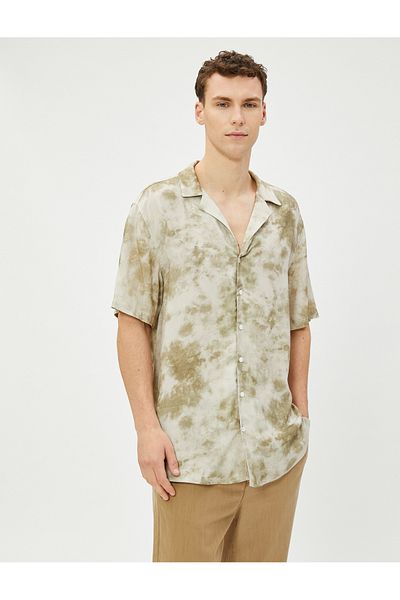 Koton Summer Shirt with Abstract Print Detail Turn-down Collar Viscose Fabric