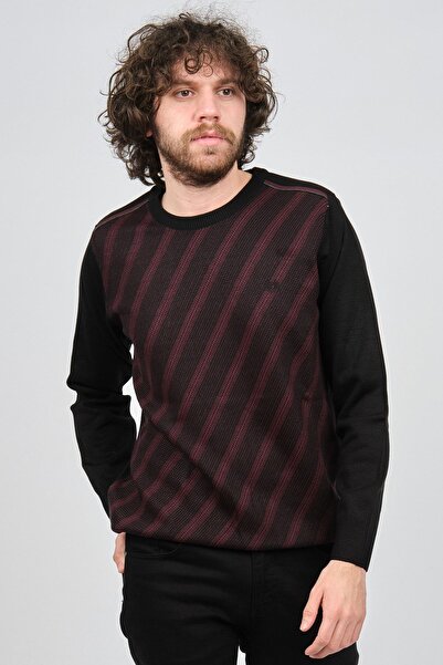 Pelikan Men's Striped Crew Neck Sweater 1579325 Claret Red