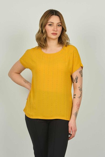 ELLA CAMELIA Bluză de damă brodată 19E093 muștar