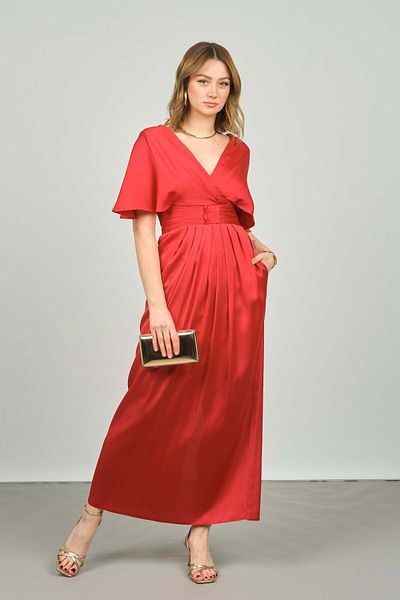 ESCOLL Women's Bat Sleeve Long Evening Dress 1924 Red