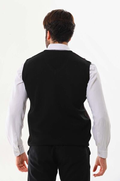 Pelikan Μαύρα ανδρικά ριγέ πουλόβερ με λαιμόκοψη - 7624