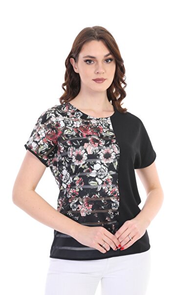 ELLA CAMELIA Bluză de damă cu modele blocuri transparente cu detalii 19e051 n...