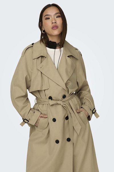 ONLY Onlchloe Damen Trenchcoat mit Gürtel 15242306   Beige