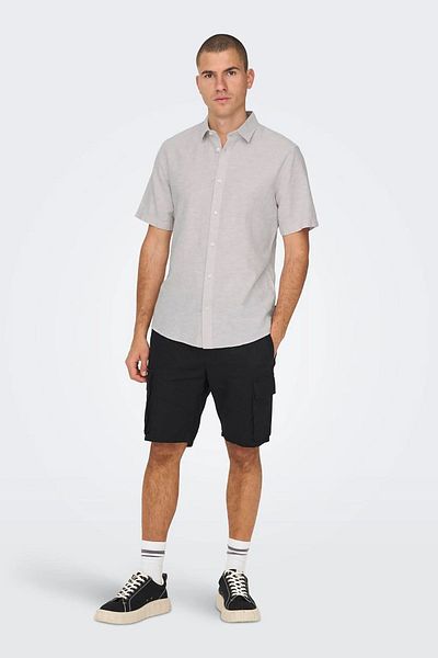 Only & Sons Ανδρικό λινό πουκάμισο Onscaiden Slim Fit - κοντομάνικο, λιλά 22009885