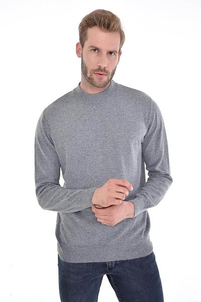 Çizgi Triko Ανδρικό πλεκτό πουλόβερ Half Fisherman Steel Knit 4241b Γκρι