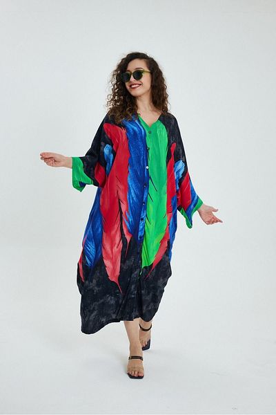 Eceyaman moda Women's Feather Detailed Oversize Large Dress