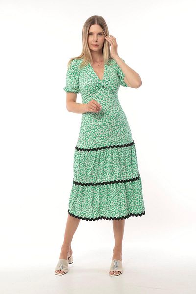 MAMAYAGA Rochie lungă de vară, elegantă, sport, verde, cu decolteu în V, cu fustă cu etaje