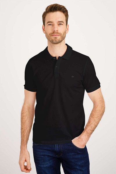 İgs Ανδρικό μαύρο μπλουζάκι Modernfit / Slim Fit Polo Neck