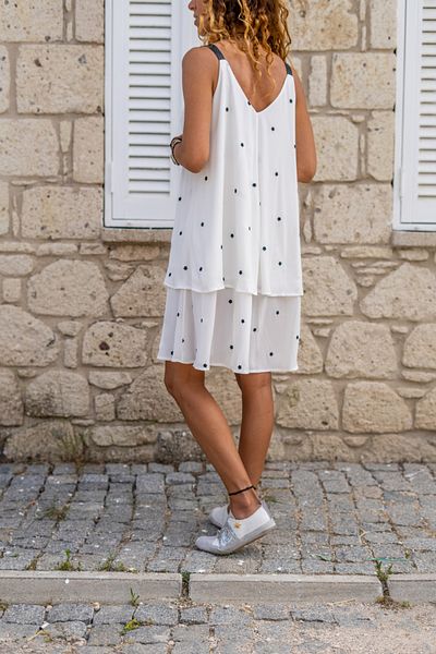 Güneşkızı Rochie de damă, albă, din șifon, cu bretele din piele, brodate florală, în strat dublu, rochie subțire în formă de A Bst3420