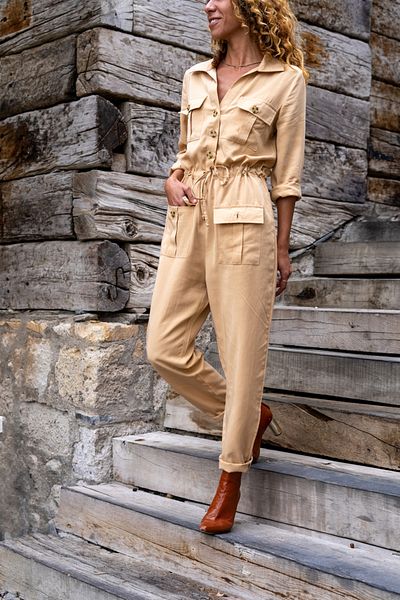 Güneşkızı Dámská karamelová Airobin Pocket Belted Safari kombinéza Bst3164