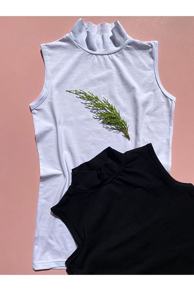 LEYNA BUTİK Tricou din bumbac Lycra cu mâneci zero, 2 bucăți, alb-negru, pentru femei - Body