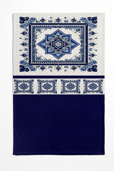 Else Dekor Double Blue and White Floral Patterned Pique Set - Bedspread