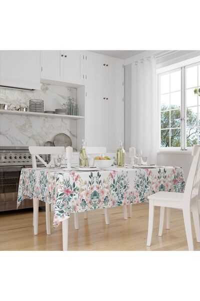 Else Dekor Кольорові квіти з цифровим принтом, ефект льону, не залишає плям, бездоганна тканина, скатертина