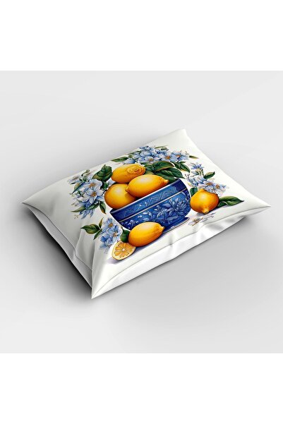 Else Dekor Вінтажний комплект постільної білизни з бавовняного сатину з лимонним візерунком для двомісного ліжка