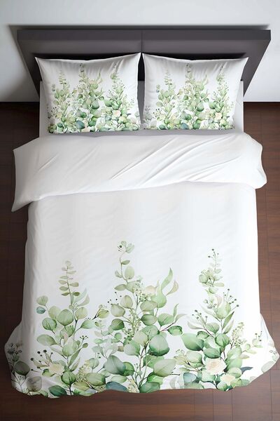 Else Halı Set cuvertură de pilota dublă din satin de bumbac imprimat cu model de iederă florală de eucalipt