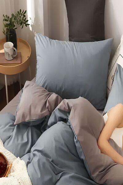 Else Dekor Μπλε γκρι μονόχρωμο σετ παπλωματοθήκης διπλής όψης βαμβακερό σατέν