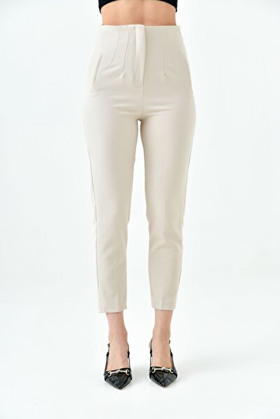 SU SHE Kadın Zr Model Pensli Yüksek Bel Dar Paça Kadın Kumaş Pantolon