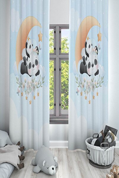 Else Dekor Декоративна штора для дитячої кімнати та кімнати немовлят з малюнком ведмедя панда та зірками