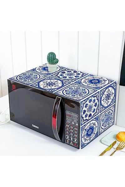Else Dekor Capac Decorativ pentru cuptor cu microunde cu model chinezesc albastru alb 35x100cm