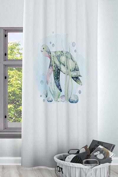 Else Dekor Sea Green Turtle Patterned - Κουρτίνα φόντου για παιδικό και βρεφικό δωμάτιο