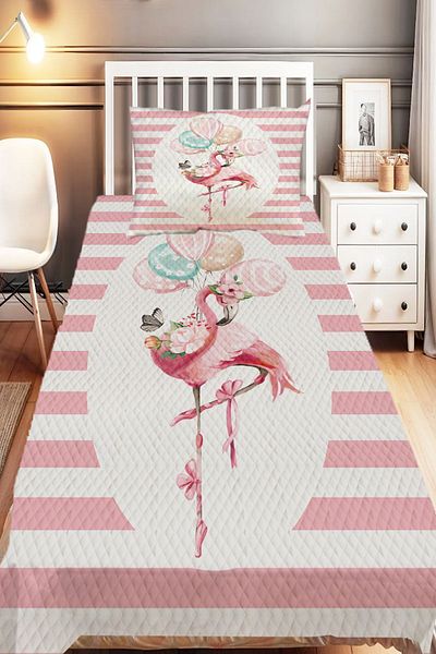 Else Dekor Pink and White Flamingo Patterned Single Children's Pique Set