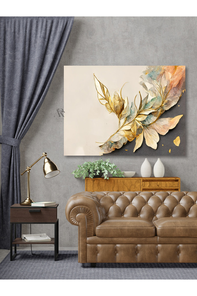 AR AJANS KANVAS TABLO Cveće Zlatno Sivo Polu Dekorativna Slika na Platnu