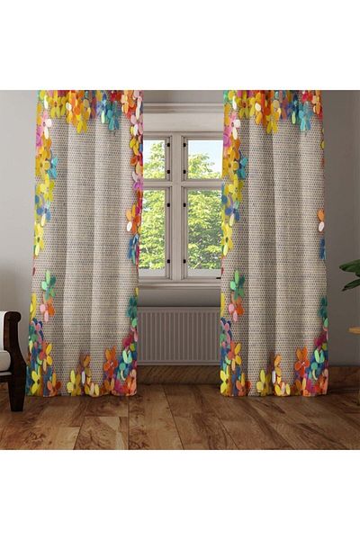 Else Halı Colorful Straw Flowers Patterned Digital Print 3d Decorative Modern Background Curtain