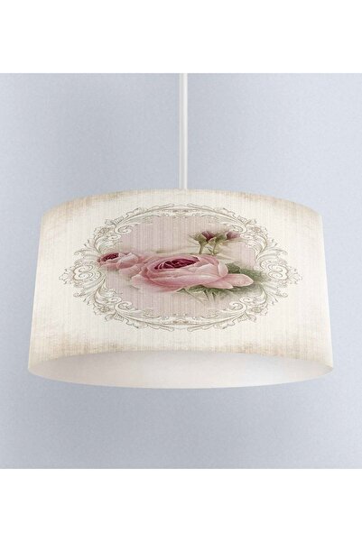 Else Halı Retro Pembe Güllü Desenli Kumaş Salon 3D Sarkıt Avize