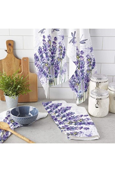 Else Halı Mor Lavanta Desenli Mikrofiber Mutfak Havlusu Kurulama Bezi