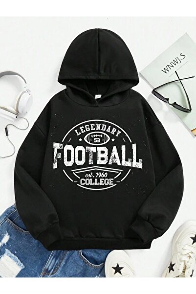 NoVibe سويت شيرت بقلنسوة مقاس كبير للجنسين من كلية كرة القدم الأسطورية للأطفال من الجنسين