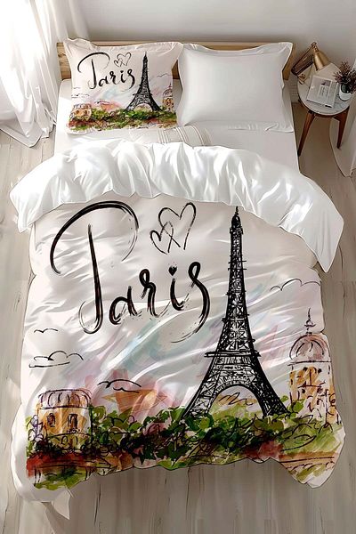 Else Dekor Paris Eiffel Tower Pattern Printed - Σετ Παιδικό Παπλωματοθήκη από βαμβακερό σατέν