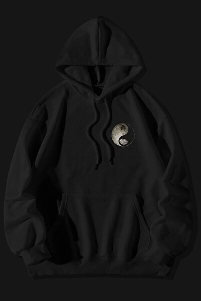 The Baski Hanorac negru din lână premium cu imprimeu chinezesc Ying Yang - 100% bumbac