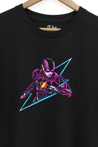 The Baski Tricou negru unisex cu mânecă scurtă cu imprimeu The Flash