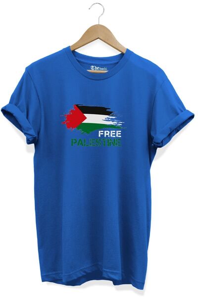 The Baski Δωρεάν μπλουζάκι Premium Blue Palestine Printed - 100% Βαμβάκι