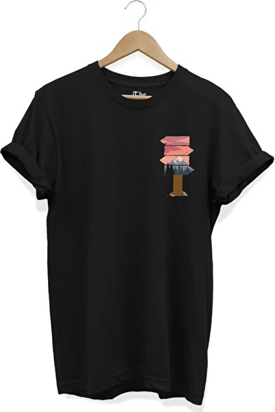 The Baski Unisex crni putni znak Štampano kratki rukav T-shirt