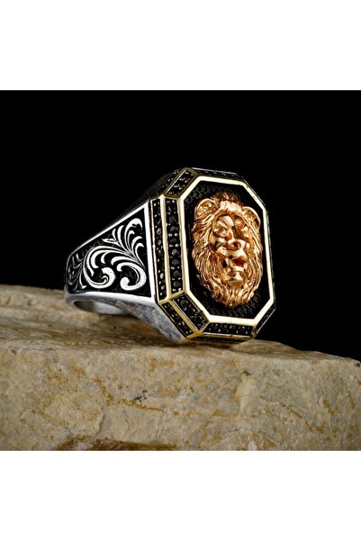 RevSilver Gold Kaplan Figürü Yüksek Kaliteli 925 Ayar Gümüş Erkek Yüzük Mini ...