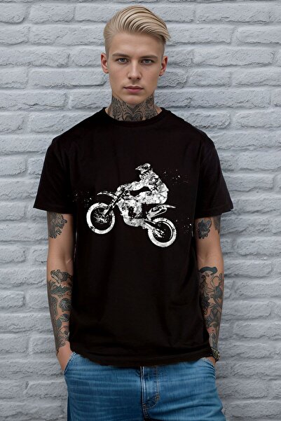 The Baski Μαύρο μπλουζάκι Unisex Cross Motor με στάμπα με κοντό μανίκι