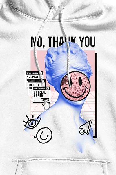 The Baski Unisex White No Thanks Printed Pocketless Fleece Εσωτερικό φούτερ υψηλής ποιότητας Premium