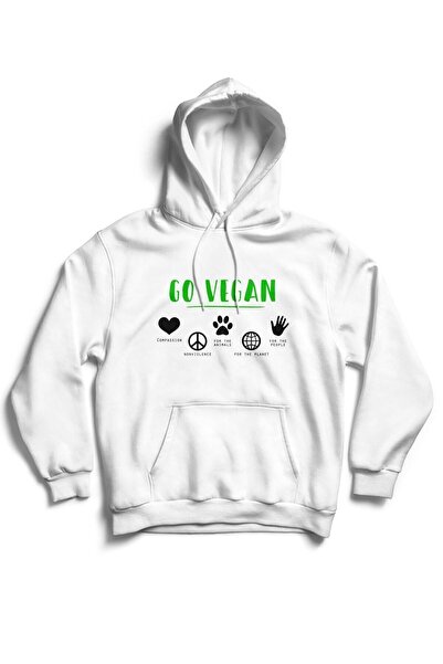 The Baski كنزة صوفية بغطاء للرأس من Be Vegan - Go Vegan مطبوعة بجيب الكنغر با...