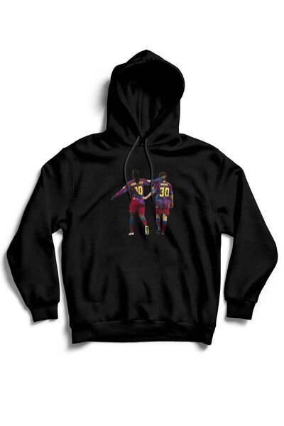 The Baski Unisex Siyah Messi Ve Ronaldinho Futbol Baskılı Cepsiz Içi Pamuklu ...