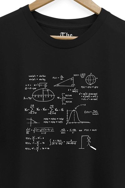 The Baski Tricou negru unisex cu mânecă scurtă imprimat cu formule matematice