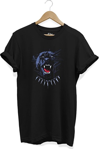 The Baski Μαύρο Unisex Black Panther - Μαύρο Panther εμπριμέ κοντομάνικο μπλο...