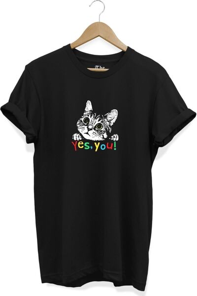 The Baski Crna unisex slatka šarena mačka Štampano kratki rukav T-shirt