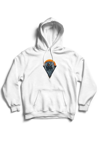 The Baski Unisex White Owl Printed Kangaroo Pocket Hoodie 100% βαμβάκι υψηλής ποιότητας Premium φούτερ