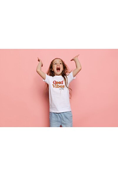 The Baski Bela majica Good Vibes Tekst Štampano Kratki rukav Dječja T-shirt