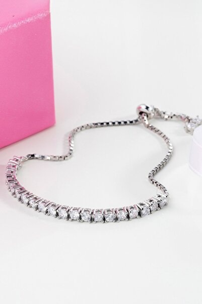 Else Silver Pırlanta Modeli Aşk Yolu Gümüş Asansörlü Bileklik